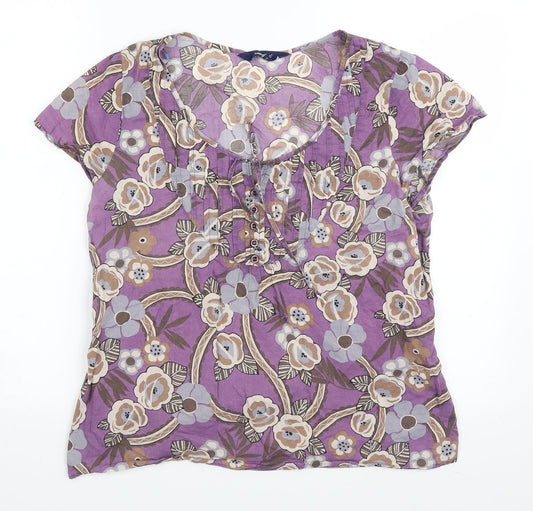 Casual Club Womens Purple Floral  Basic Blouse Size 14