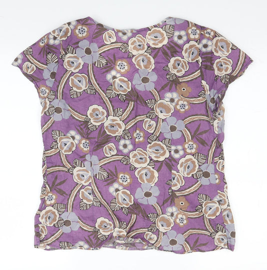 Casual Club Womens Purple Floral  Basic Blouse Size 14