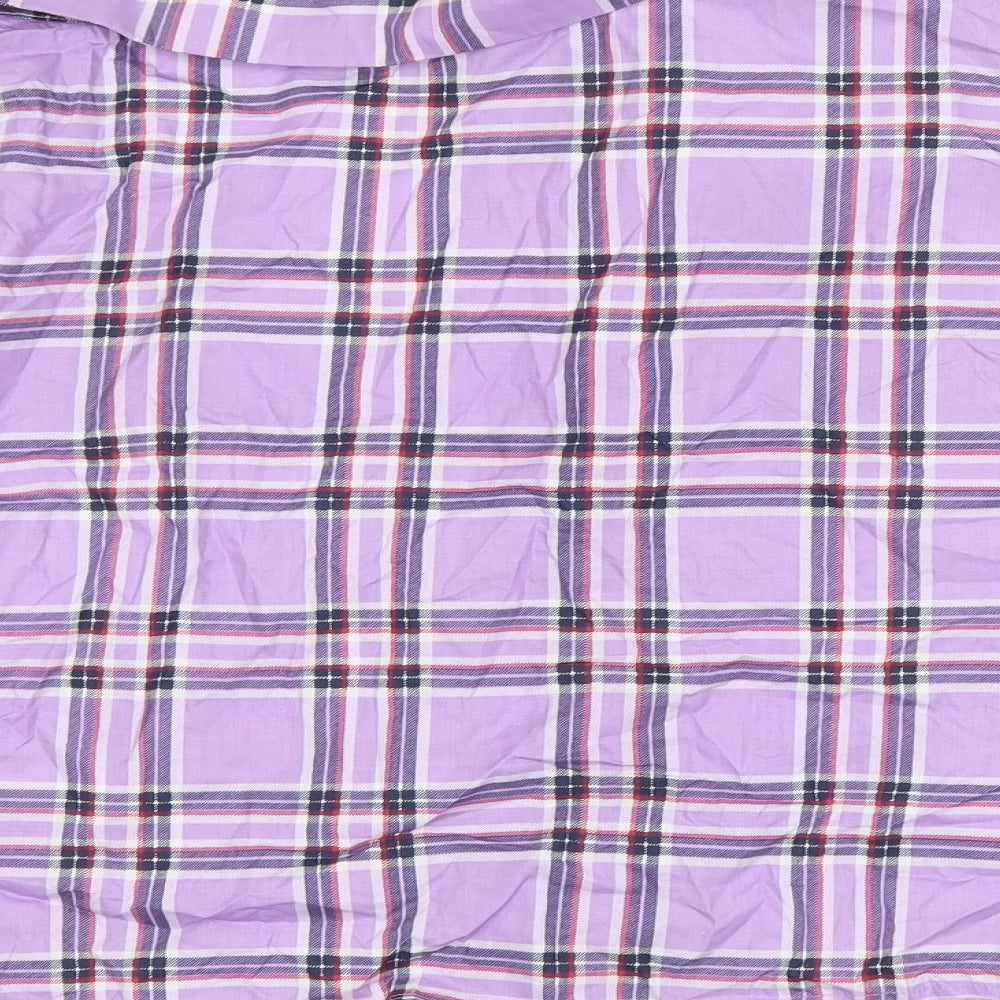Bershka Womens Purple Check  Basic Button-Up Size L  - Cut Out Shoulder