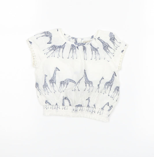 NEXT Girls White   Basic T-Shirt Size 3-6 Months  - Giraffe Print
