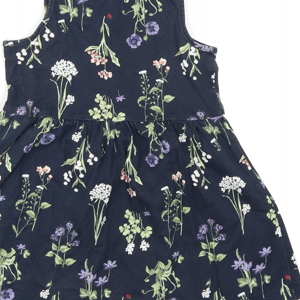 H&M Girls Blue Floral  Skater Dress  Size 2 Years