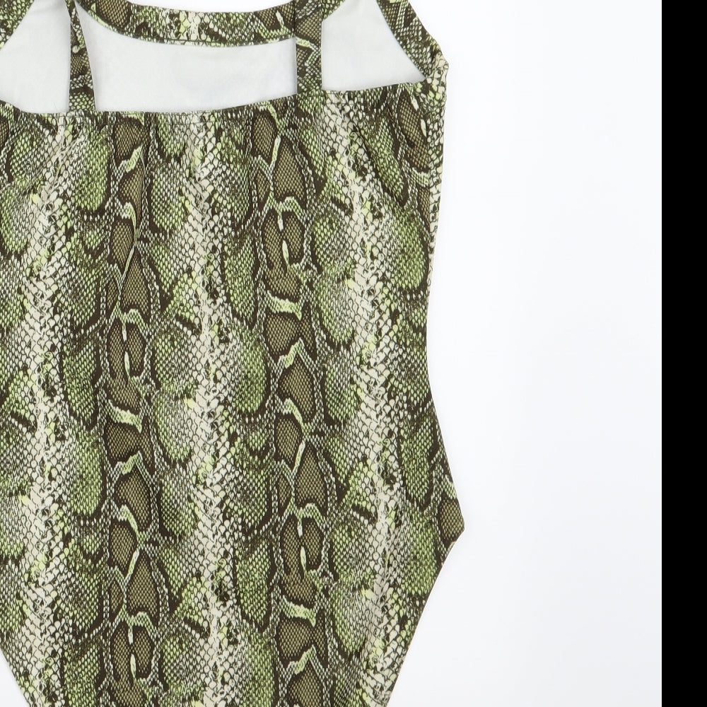 PRETTYLITTLETHING Womens Green Animal Print  Bodysuit One-Piece Size 10