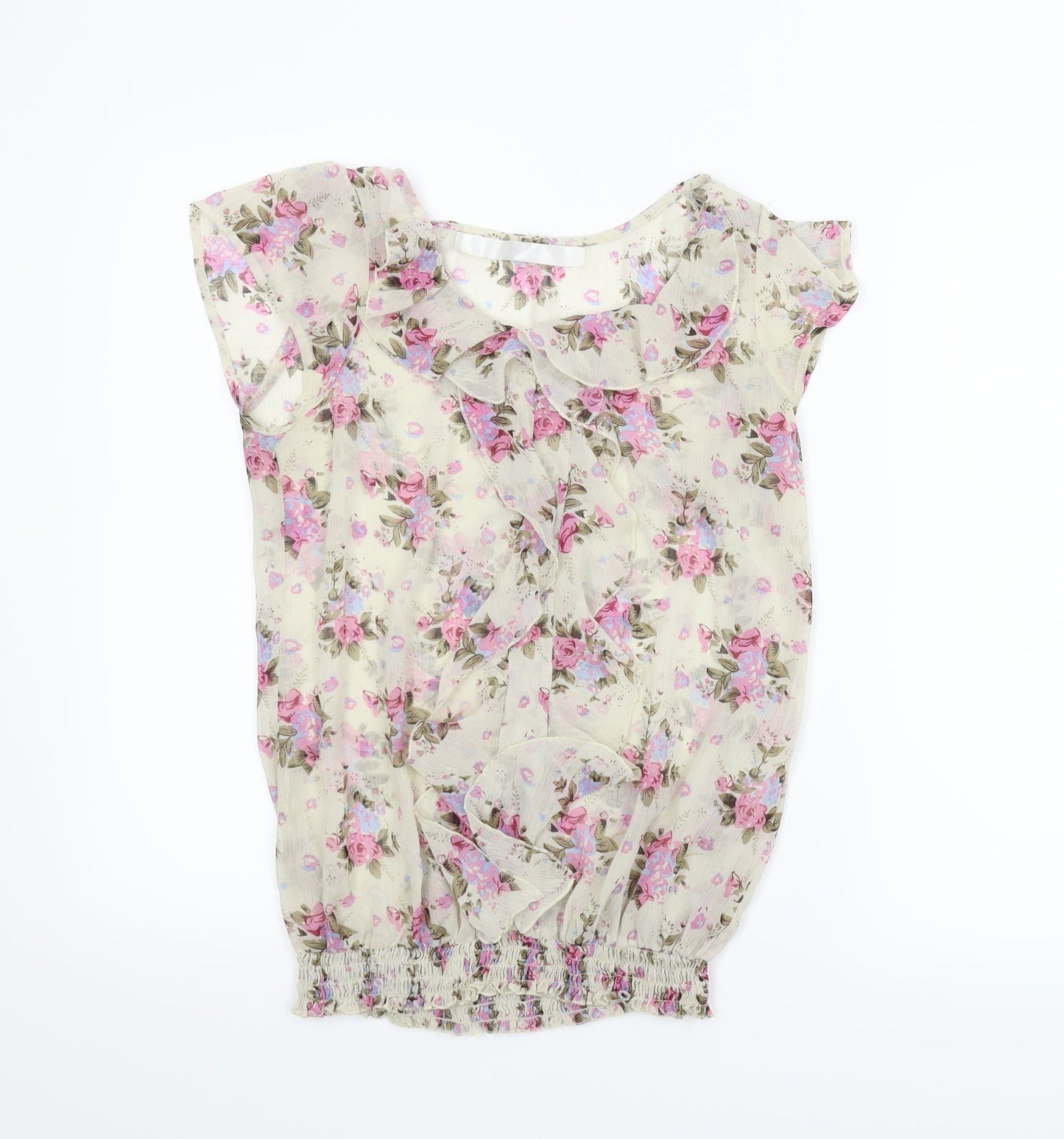 Preworn Womens Beige Floral  Basic Blouse Size S