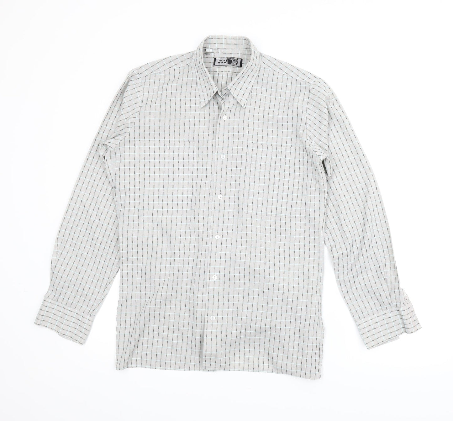 Main Man Mens Grey Plaid   Button-Up Size 14.5