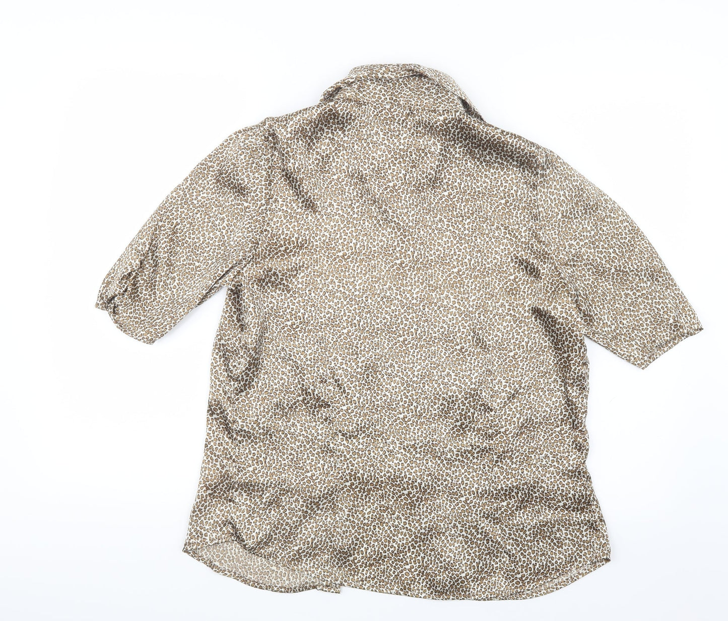 Elegancia Womens Brown Animal Print Satin Basic Blouse Size M