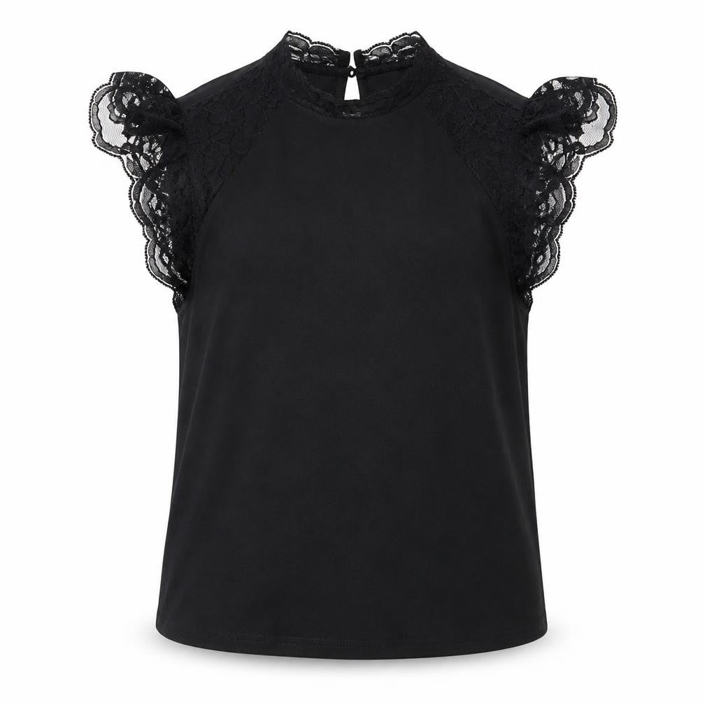 SHEIN Girls Black   Basic T-Shirt Size 8 Years  - Lace Detail