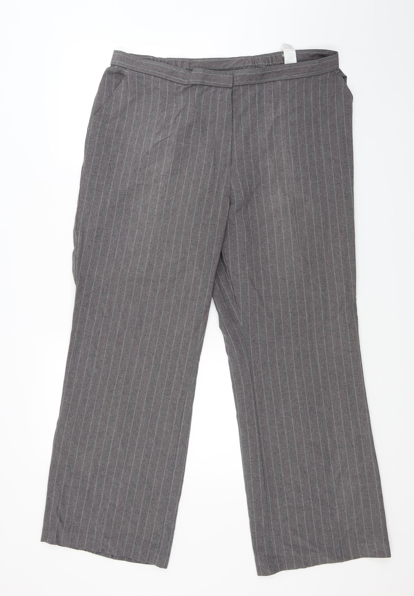Marks and Spencer Womens Grey Striped  Trousers  Size 18 L27 in