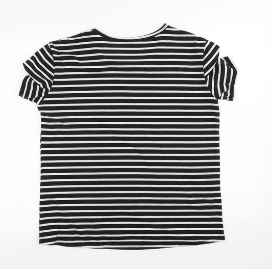 Preworn Womens Black Striped  Basic T-Shirt Size 2XL