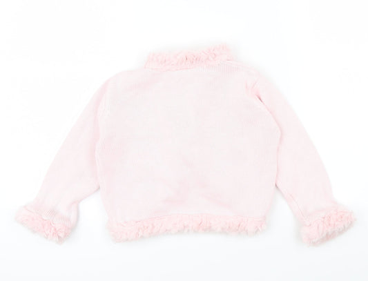 Morris Mouse Girls Pink Colourblock  Cardigan Jumper Size 2 Years  - fluffy trims