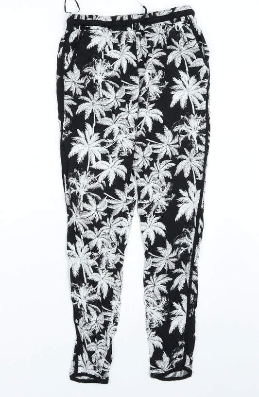 Select Womens Black Floral  Trousers  Size 8 L26 in