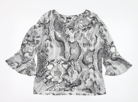 M&Co Womens White Animal Print Jersey Basic T-Shirt Size 16  - Keyhole Neck
