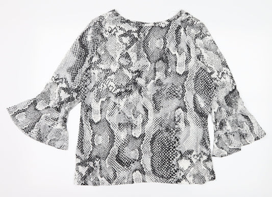 M&Co Womens White Animal Print Jersey Basic T-Shirt Size 16  - Keyhole Neck
