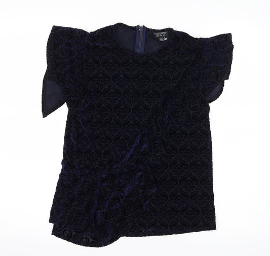 Topshop Womens Blue Geometric Velvet Basic Blouse Size 10