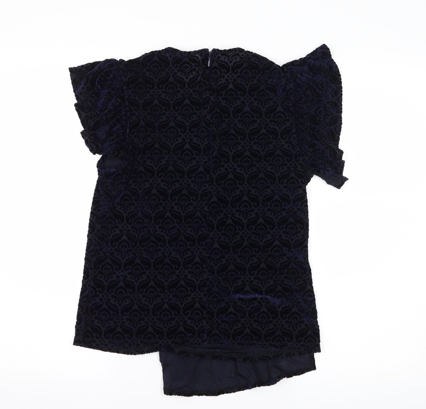 Topshop Womens Blue Geometric Velvet Basic Blouse Size 10