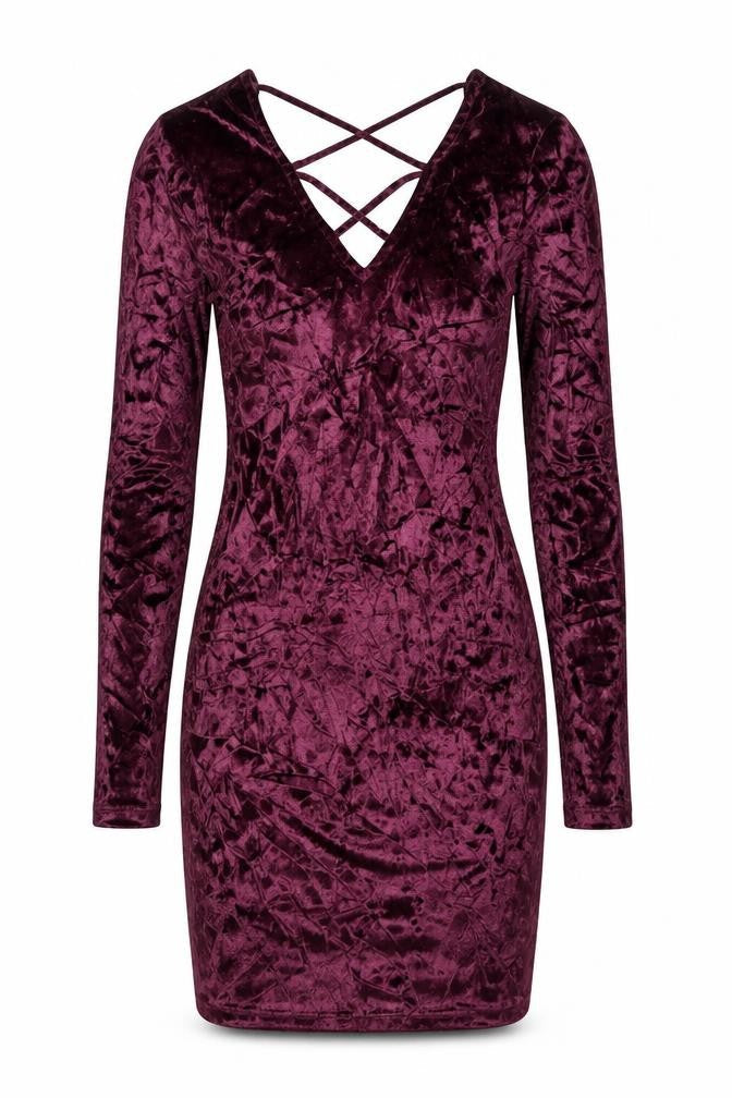 Primark Womens Purple  Velvet Bodycon  Size 8  - Lace up detail