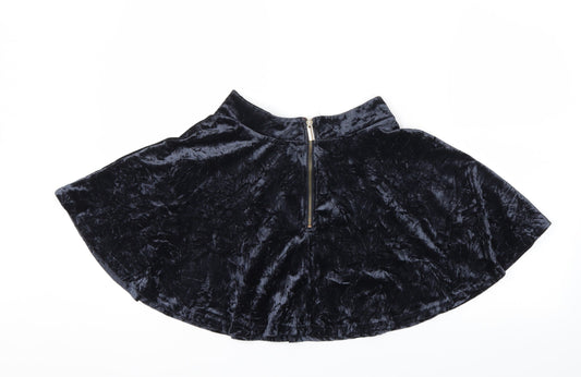 Preworn Womens Blue  Velour Flare Skirt Size 8