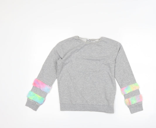 Matalan Girls Grey Striped  Pullover Sweatshirt Size 10 Years