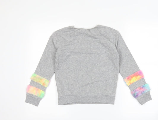 Matalan Girls Grey Striped  Pullover Sweatshirt Size 10 Years