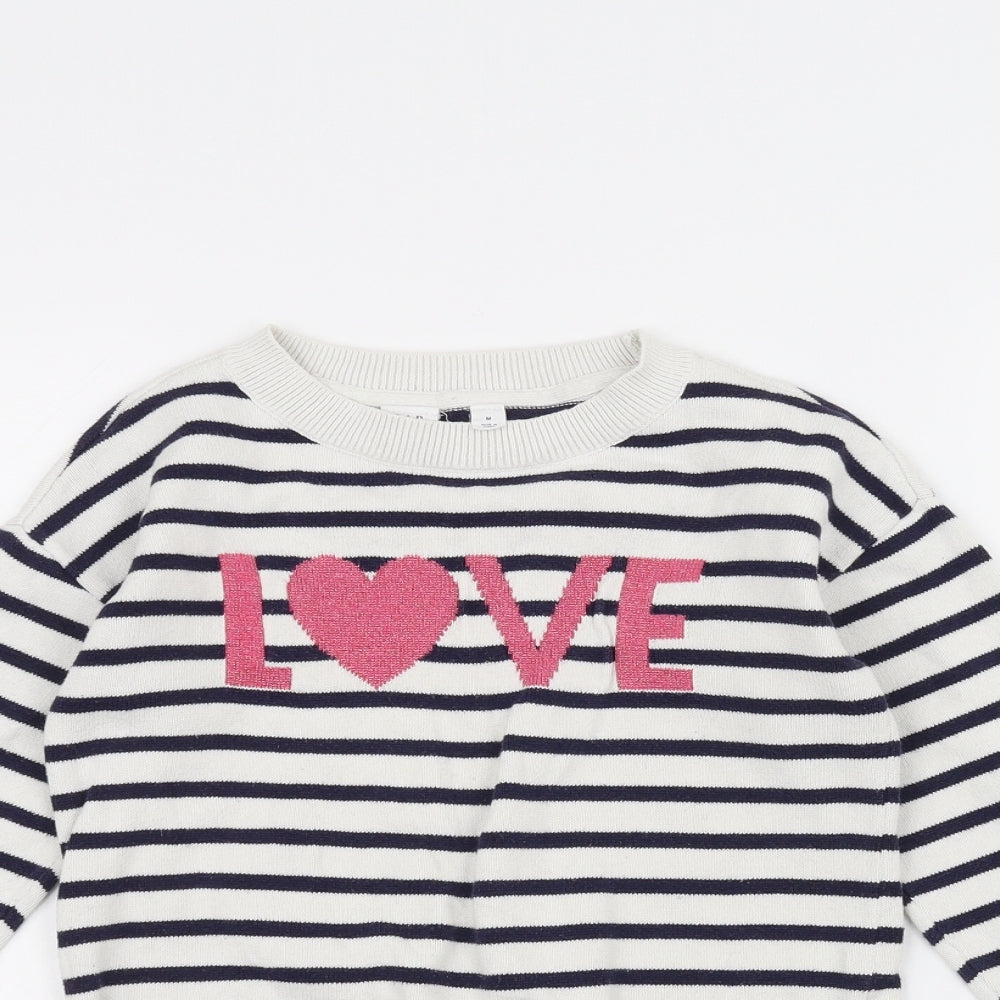 Gap Girls White Striped  Pullover Jumper Size M