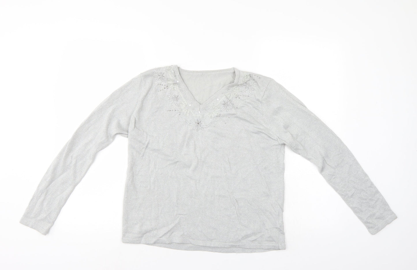 BM Womens Silver Floral  Pullover Jumper Size S