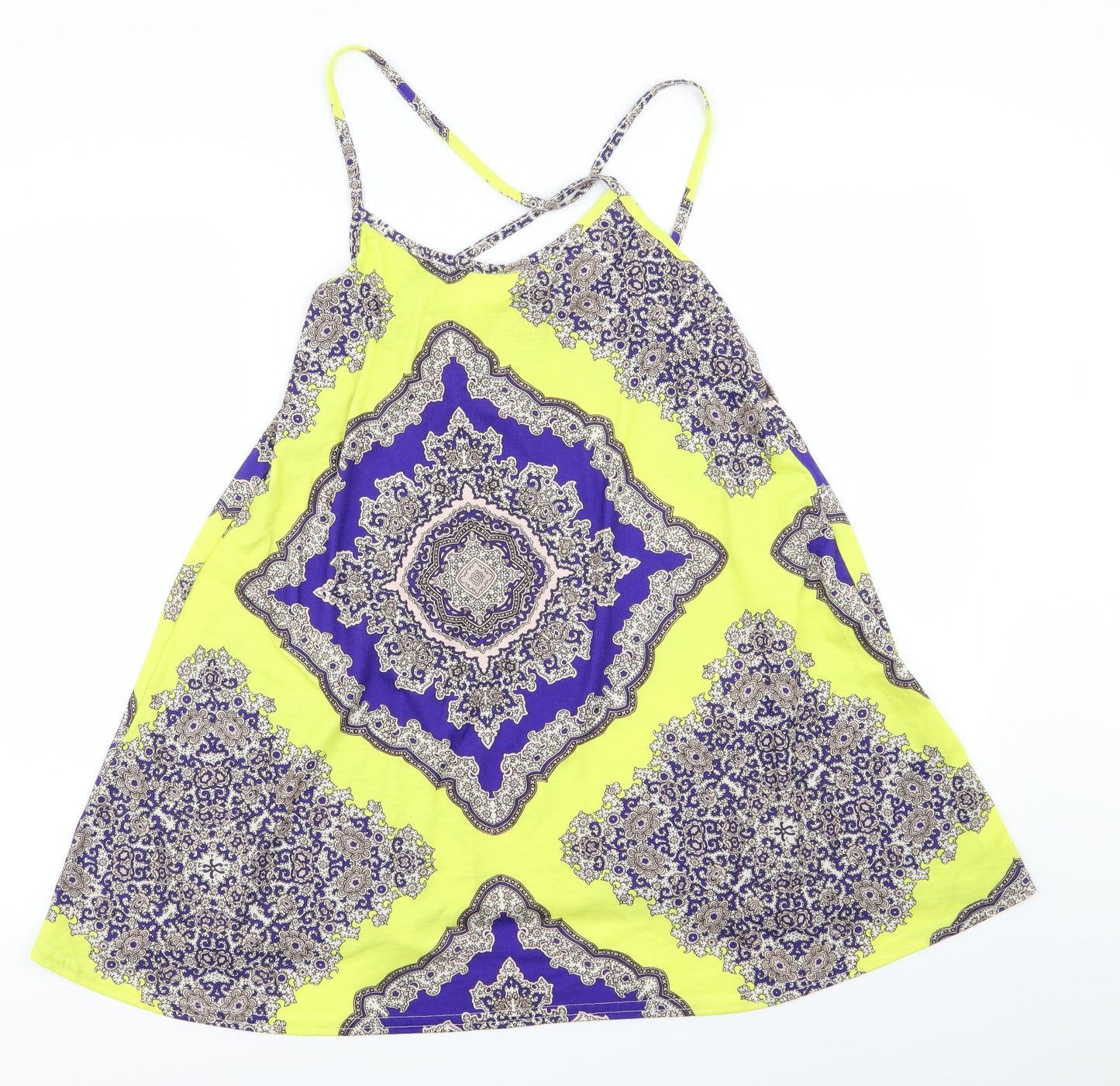 Boohoo Womens Yellow Argyle/Diamond  Fit & Flare  Size 6