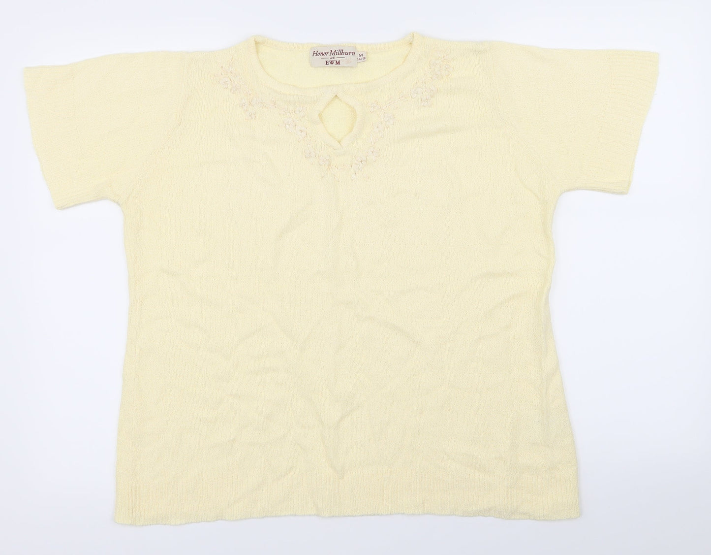 EWM Womens Yellow Floral  Basic T-Shirt Size 14