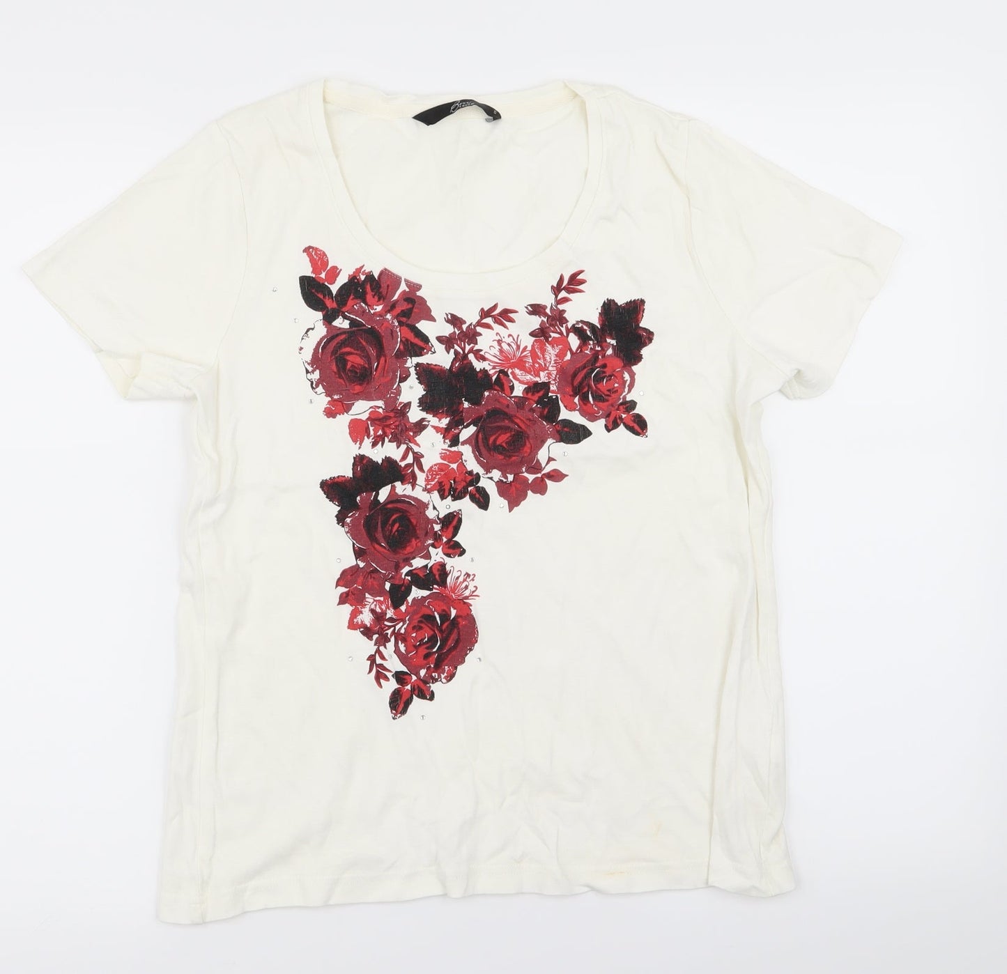 BM casual Womens White Floral  Basic T-Shirt Size S