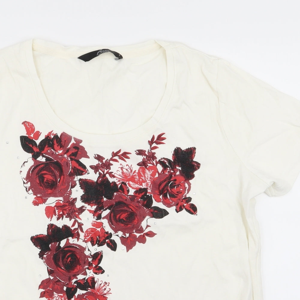BM casual Womens White Floral  Basic T-Shirt Size S