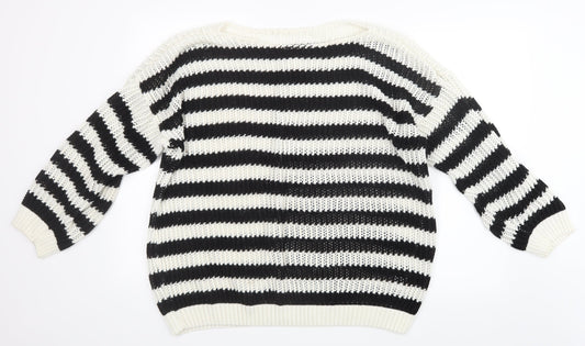 Preworn Womens Black Striped Knit Pullover Jumper Size 6