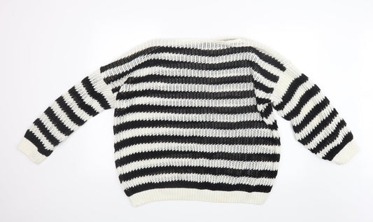 Preworn Womens Black Striped Knit Pullover Jumper Size 6