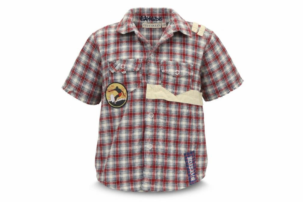 Feu Follet Boys Red Check  Basic Button-Up Size 2-3 Years  - Malibu Beach