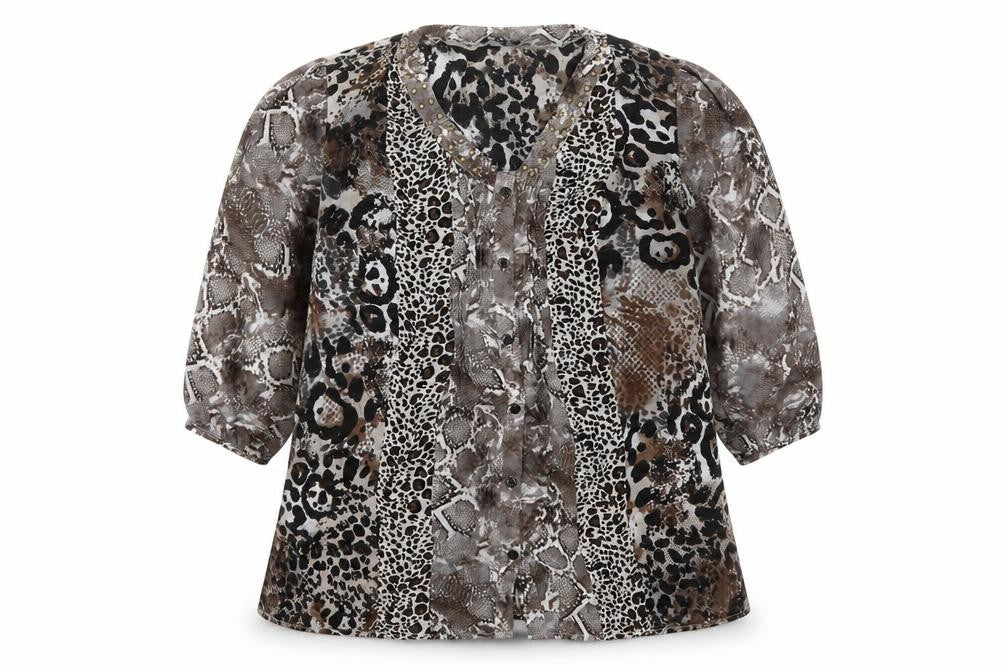 Notations Womens Brown Animal Print  Basic Button-Up Size M