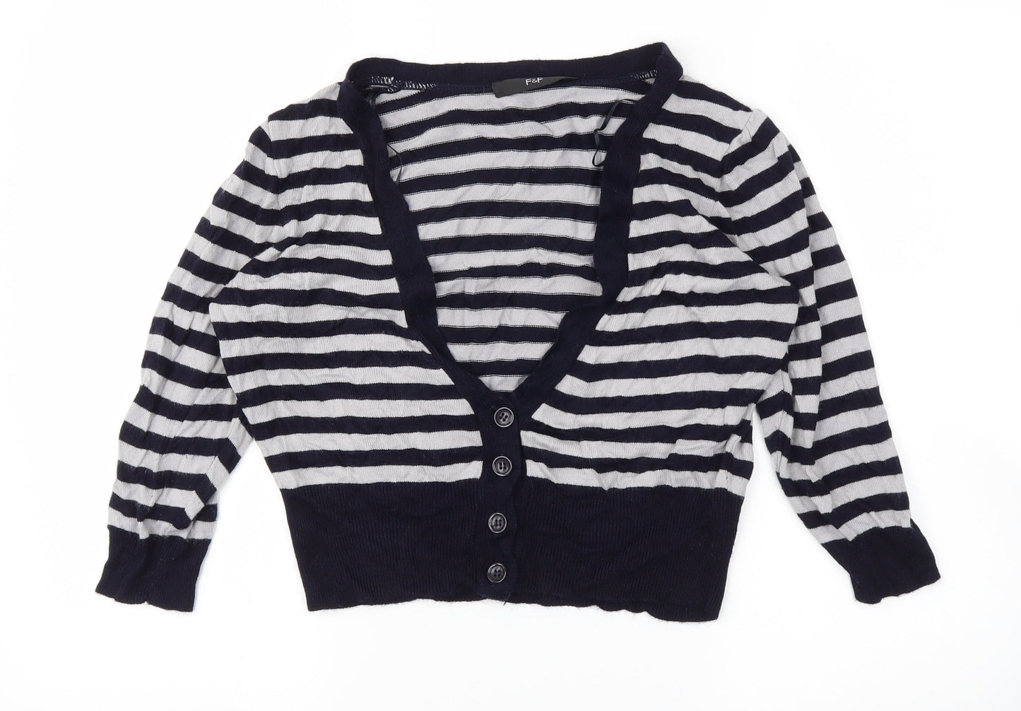 F&F Womens Blue Striped  Cardigan Jumper Size 12
