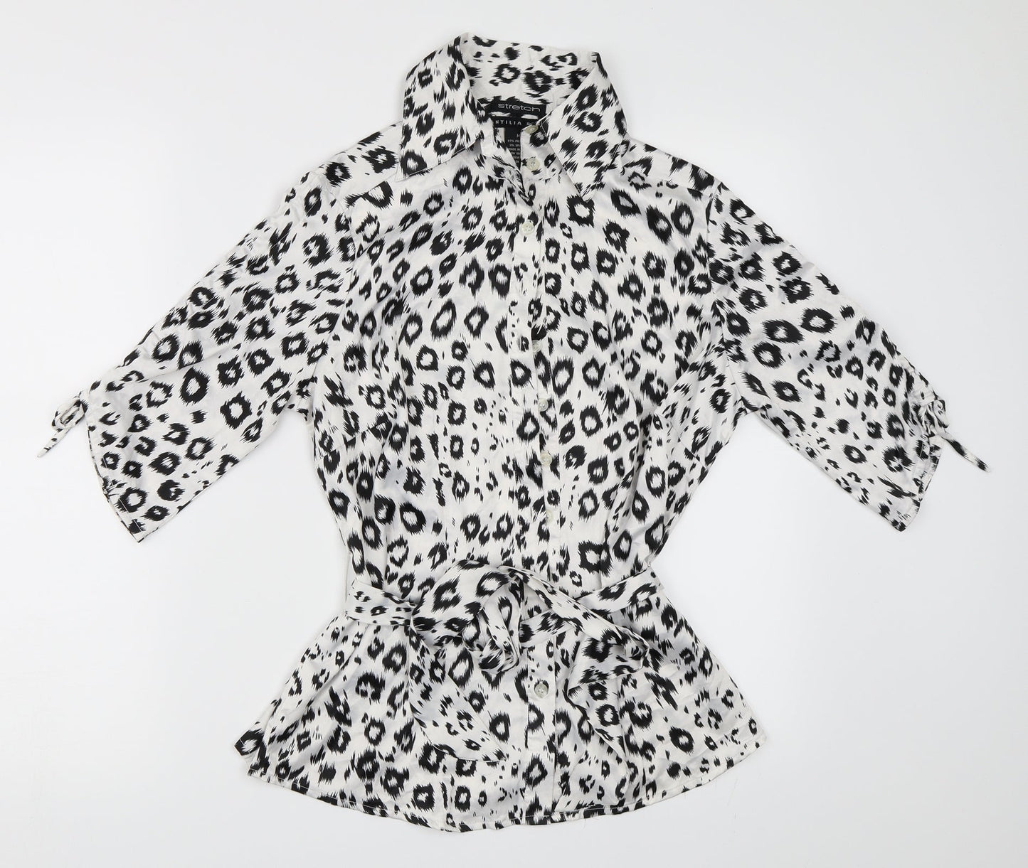 AntiliaFemme Womens White Animal Print  Basic Button-Up Size M