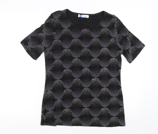 Heena Fashions Womens Black Geometric  Basic Blouse Size 12  - beaded detail