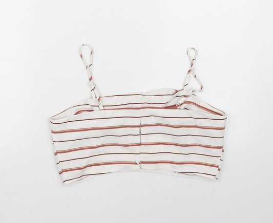 New Look Womens White Striped  Cropped Tank Size 14