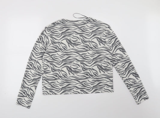 H&M Womens White Animal Print  Pullover Jumper Size M
