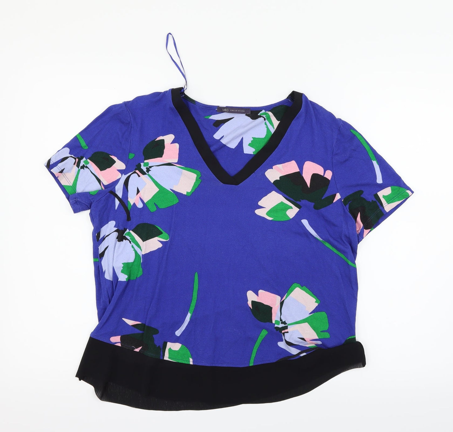 Marks and Spencer Womens Blue Floral  Basic T-Shirt Size 12