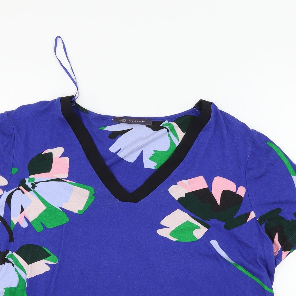 Marks and Spencer Womens Blue Floral  Basic T-Shirt Size 12
