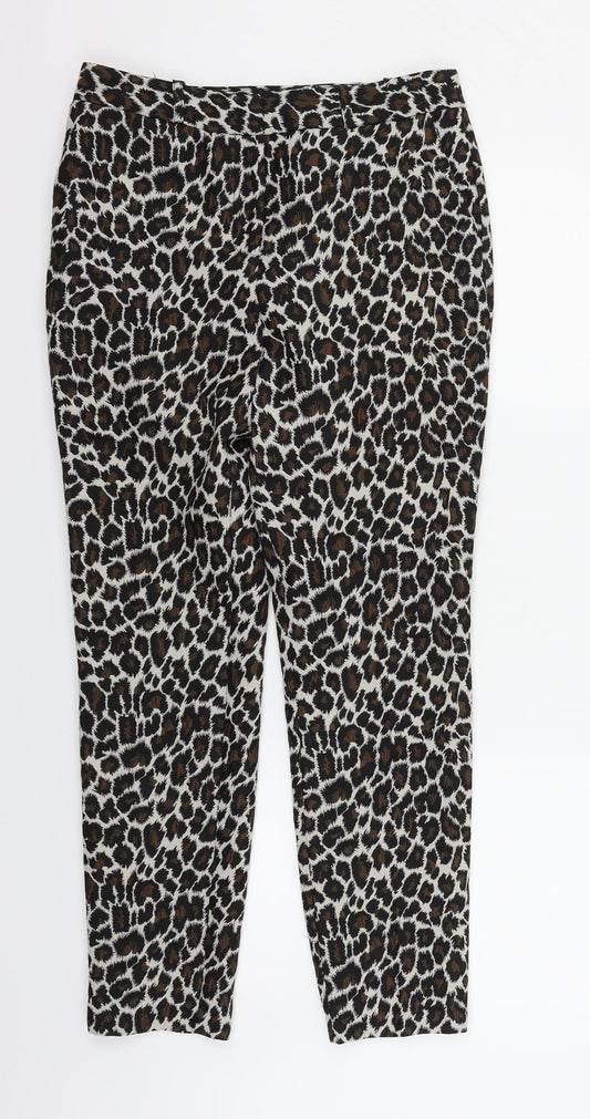 Topshop Womens White Animal Print  Trousers  Size 10 L27 in