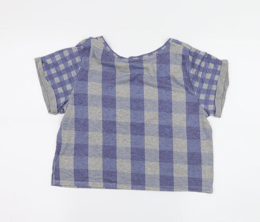 Topshop Womens Blue Check Jersey Basic T-Shirt Size 6