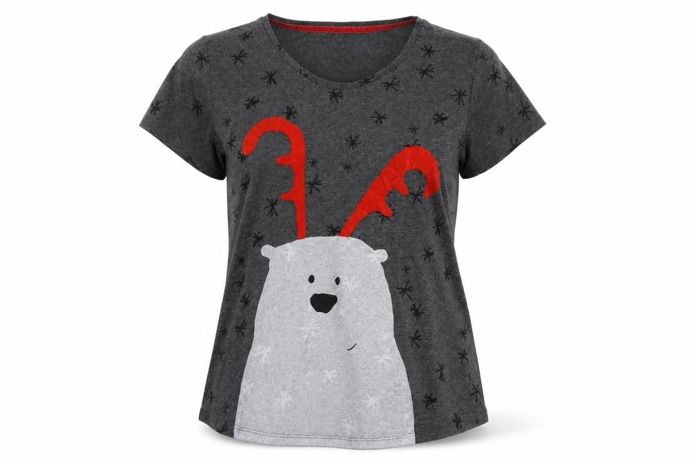 Next Womens Grey Solid Jersey Top Pyjama Top Size S  - Christmas Polar Bear