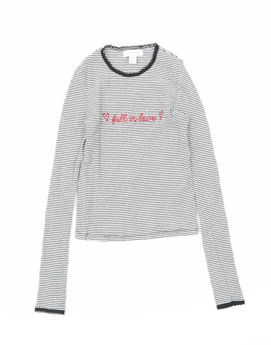 Topshop Womens White Striped  Basic T-Shirt Size 6