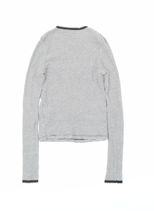 Topshop Womens White Striped  Basic T-Shirt Size 6