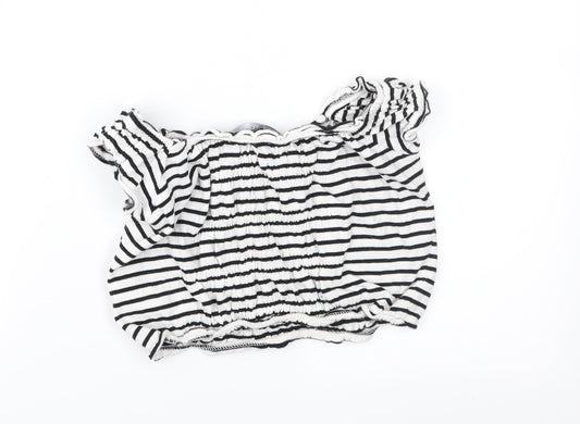 New Look Womens White Striped  Cropped T-Shirt Size 10