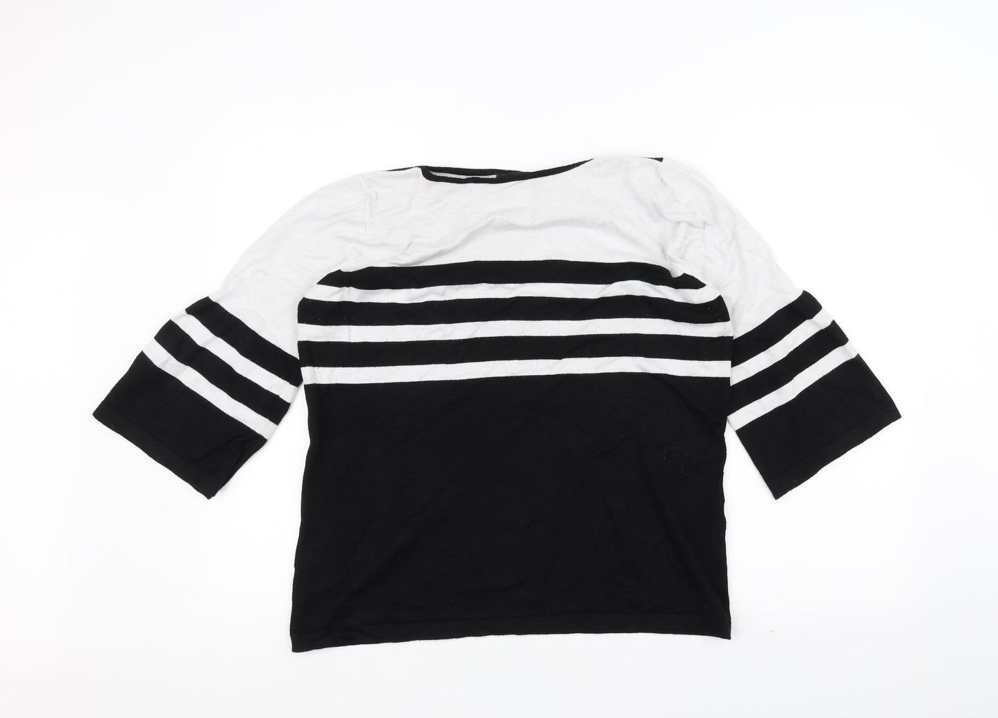 Simon Jefferey Womens Black Striped Knit Pullover Jumper Size L
