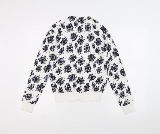 uni Womens White Floral  Cardigan Jumper Size XS