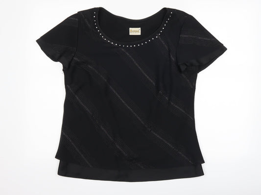 Roman Womens Black Striped  Basic T-Shirt Size 14