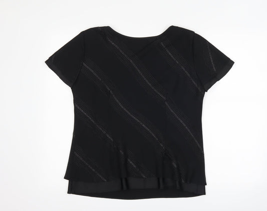 Roman Womens Black Striped  Basic T-Shirt Size 14