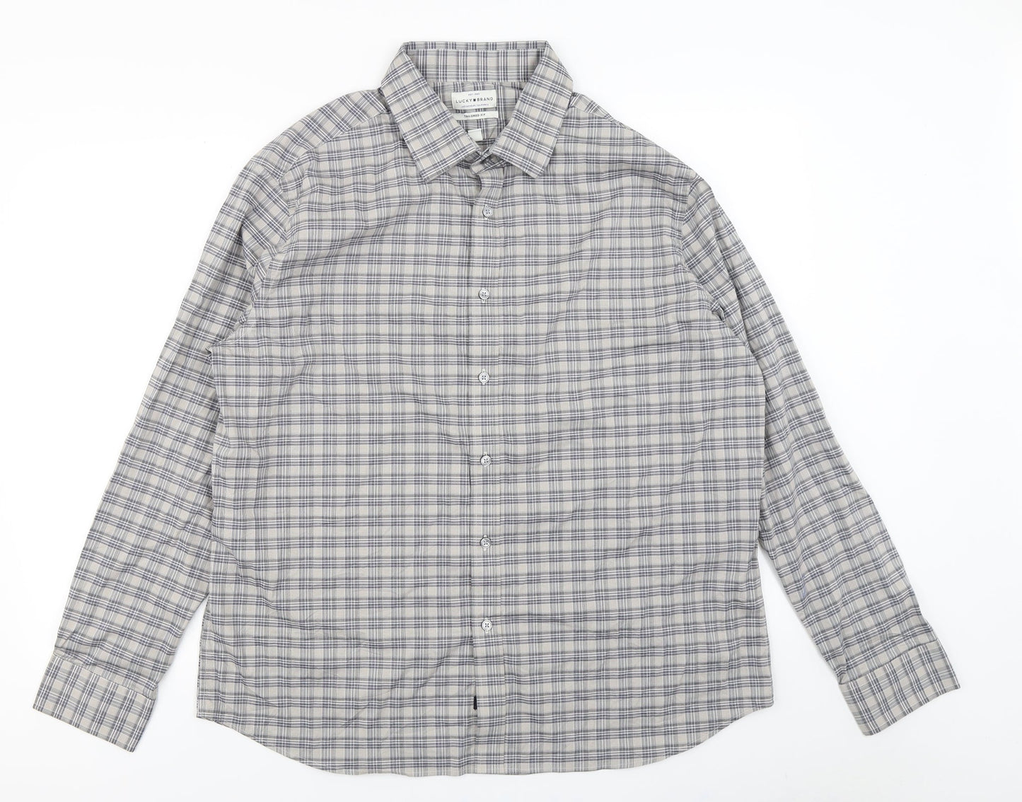 Lucky Brand Mens Grey Plaid   Button-Up Size XL